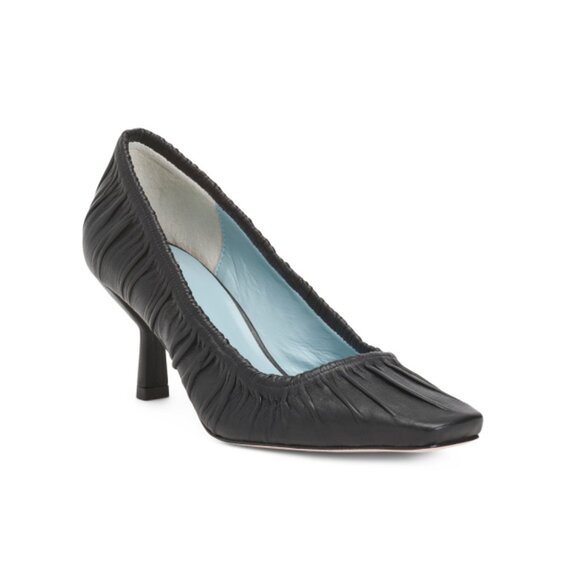 FRANCES VALENTINE Black Made In Brazil Leather Britta Ruched Heels - Picture 1 of 2